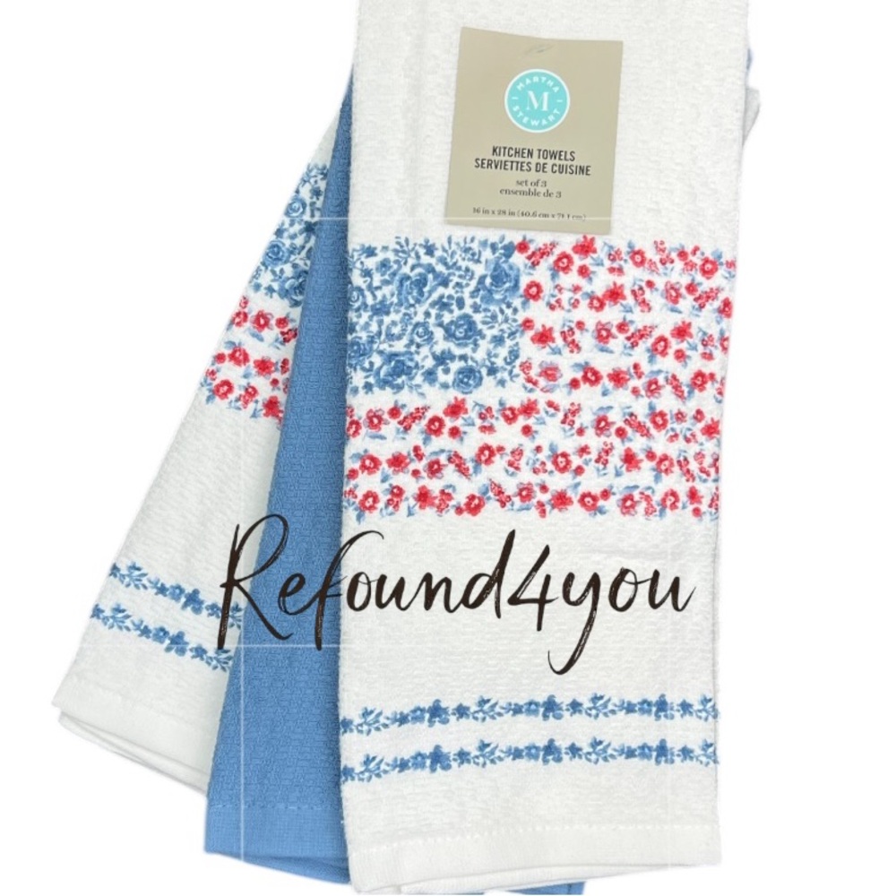 Martha Stewart - ‘Patriotic Flower Flag’ dish towels (3). NWT Last one!